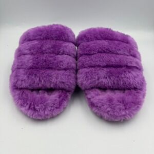 UGG Purple Fuzzy Slides Size 8 Women's Shearling Slip On Logo Strap